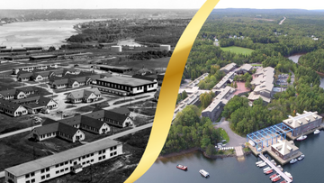 Photo of Canadian Coast Guard Academy when opened and in the present.